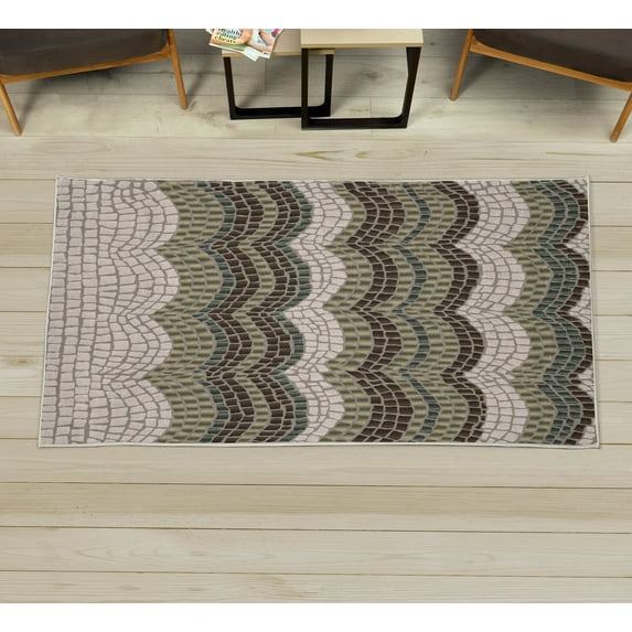 Tiles Decorative Rug, Gradient Colored Mosaic Waves Setting Antique Roman Royal Dated Retro Patterns, Quality Carpet for Bedroom Dorm and Living Room, 6 Sizes, Slate Brown, by Ambesonne