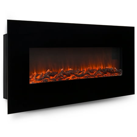 Mantle Fireplace Heater Best Choice Products 50in Indoor Electric Wall Mounted Fireplace Heater w/ Adjustable Heating, Metal-Glass Frame, Controller - Black ()