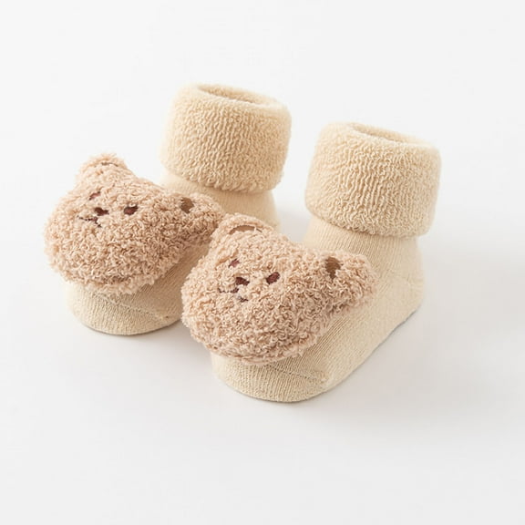 Spazoro Toddler Girls Boys Floor Walking Socks, Cotton Cute Print Warm Thickening Mid Tube Socks for Child Kids Girls White Size S/0 T