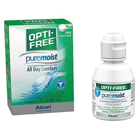 Opti-Free Puremoist Solution Désinfectante Polyvalente avec Étui à Lentilles, 2 Onces (l'Emballage Peut Varier)