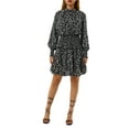 thumbnail image 1 of Seyurigaoka Women Casual Mini Dress, Elegant Long Sleeve V Neck Dots Print Dress, 1 of 1