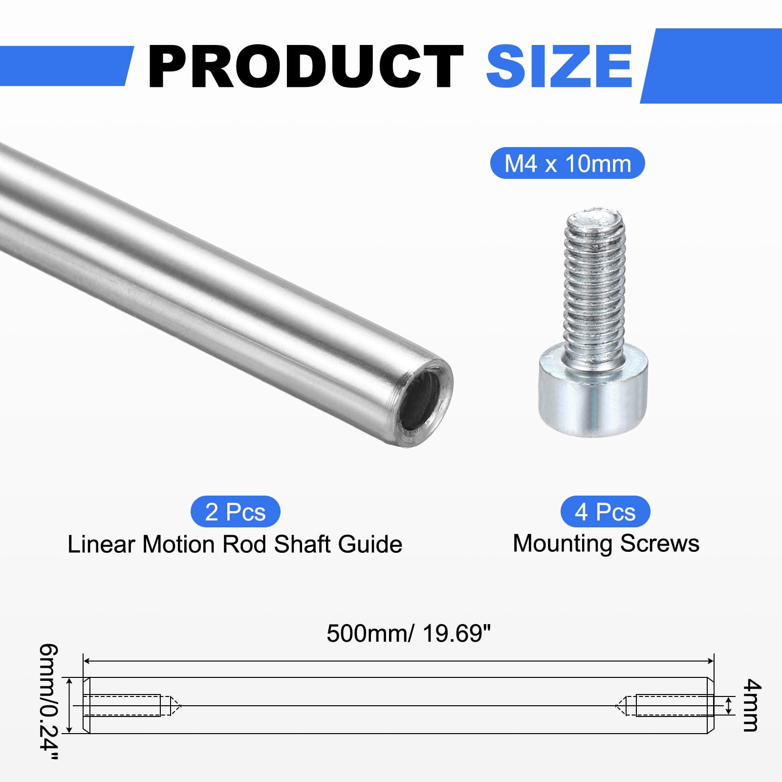 2 Pack Linear Motion Rod Shaft Guide, 6mmx500mm 304 Stainless Steel End Hollow Linear Steel Rods Inner Threaded Studs with Screws for 3D Printer and CNC Machine
