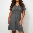 thumbnail image 4 of Zekutng Womens Dresses V-Neck Ruched Short Sleeve Nightgown Soft Loose Sleep Dress Solid Multiple Colors,Sizes M-3XL, 4 of 6