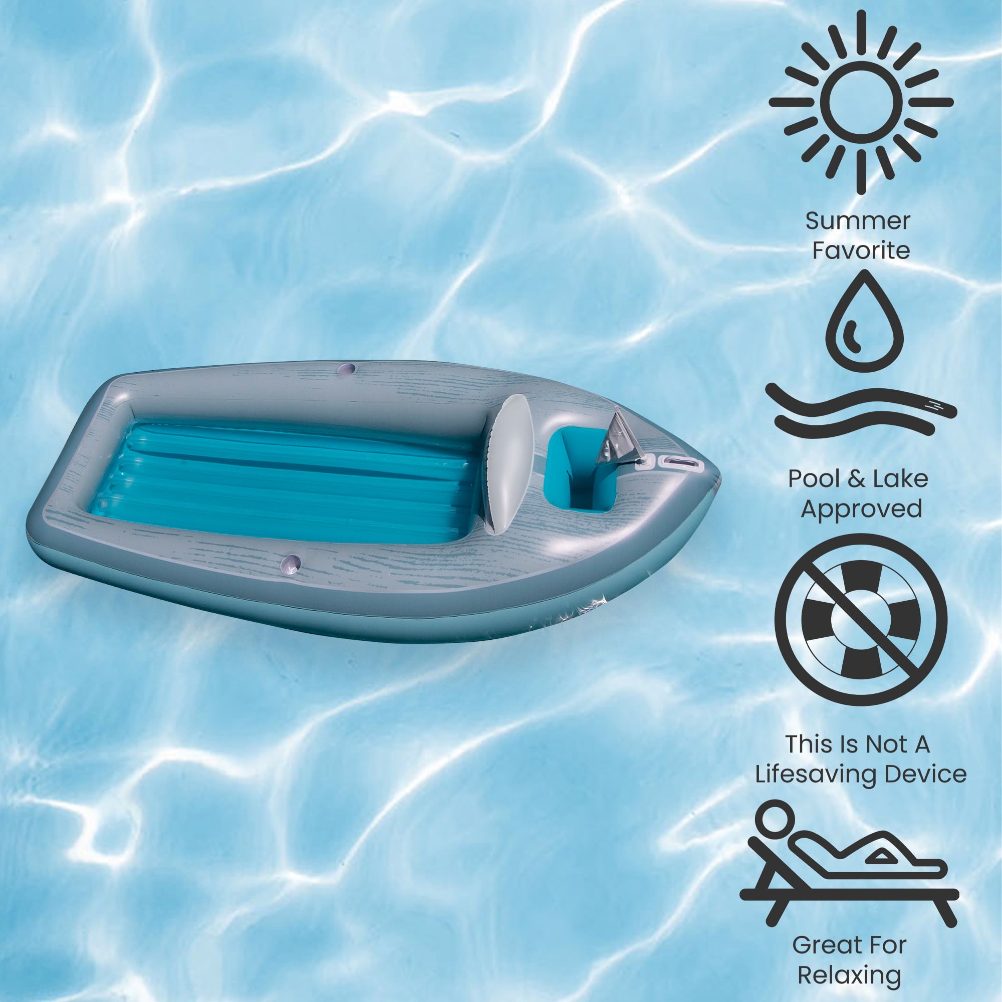 Swimline 8.75' Inflatable Classic Boat Cruiser with Cooler 1-Person Swimming Pool Float -