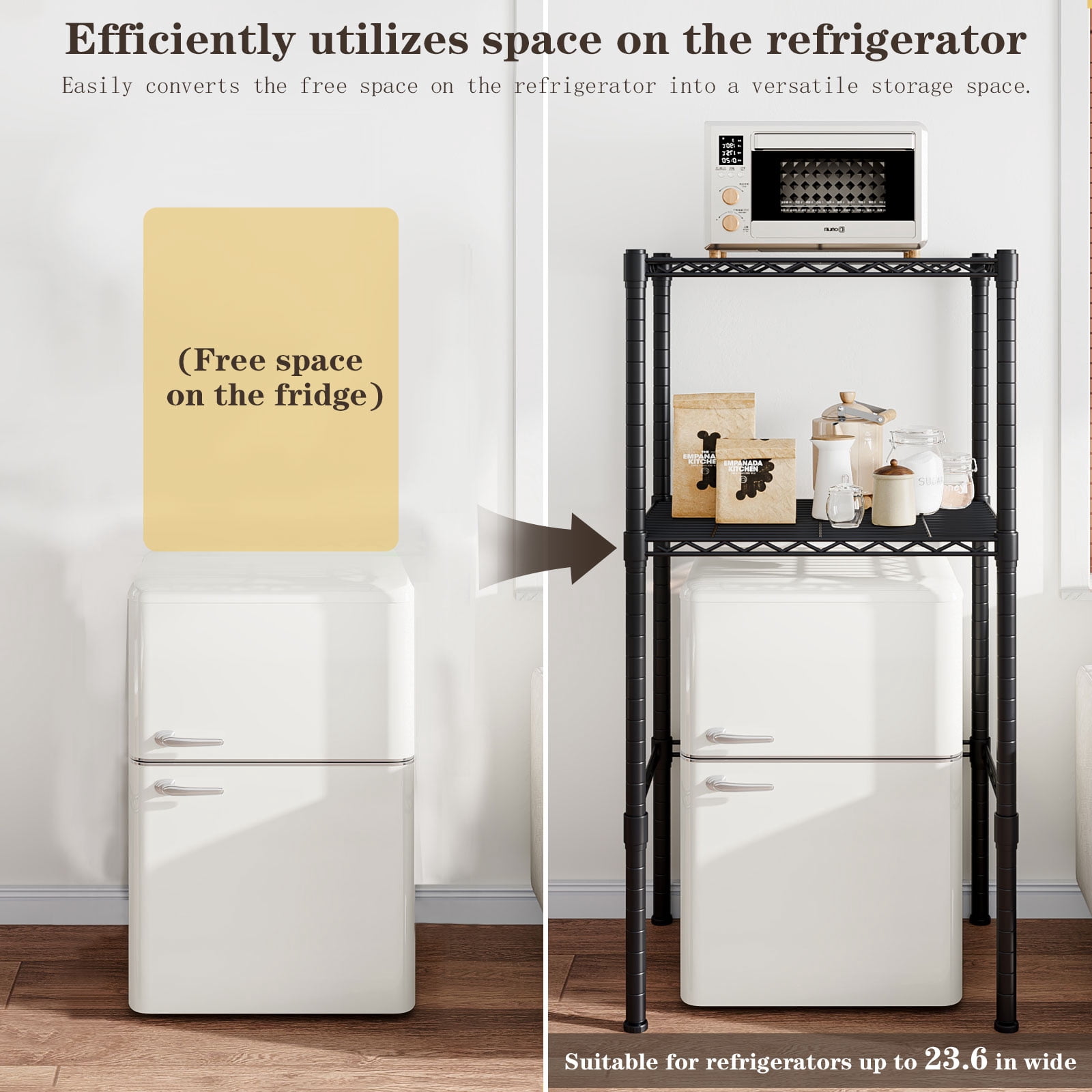 Mini Fridge Stand Adjustable Height Storage Shelf Metal   Storage Rack Trash Can and Microwave Stand for Dorm, Kitchen,   Office, Apartment