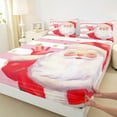 thumbnail image 3 of Homewish Kawaii Santa Claus 3pcs Twin Sheet Sets For Children Teens Adults,Happy Christmas Xmas Twin Fitted Sheet,Geometric Stripes Breathable Flat Sheet,Super Cozy Room Decor, 3 of 7