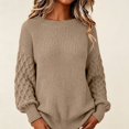 thumbnail image 4 of Women's Chunky Knit Pullover Sweater with Crew Neck, Loose Thick Warm Casual Long Sleeve Top, for Fall Winter Daily Wear, Home Comfort or Cozy Outings Beige L, 4 of 5