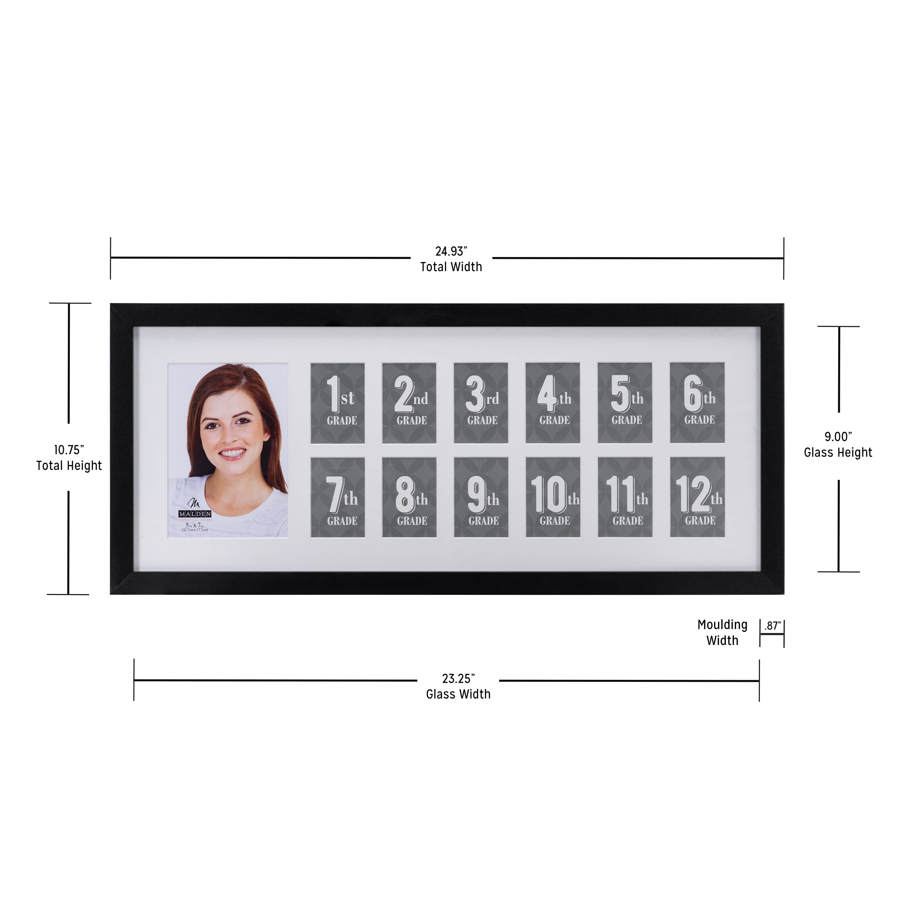 Malden 13 Opening  2" x 3"  and One 5x7 School Year Photo Picture Collage Frame