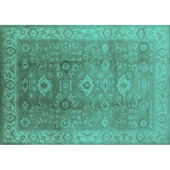 Ahgly Company Machine Washable Indoor Rectangle Oriental Turquoise Blue Traditional Area Rugs, 8' x 10'