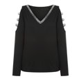 thumbnail image 4 of Blusa informal con cuello en V y manga hueca con estampado de flores y mariposas para mujer Pompotops gfhjh21978, 4 of 7