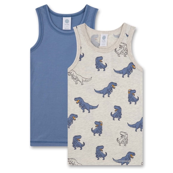 Sanetta niños chaleco, paquete de 2 - top, camisa, sin mangas, algodón orgánico, dino Beige/Azul 140