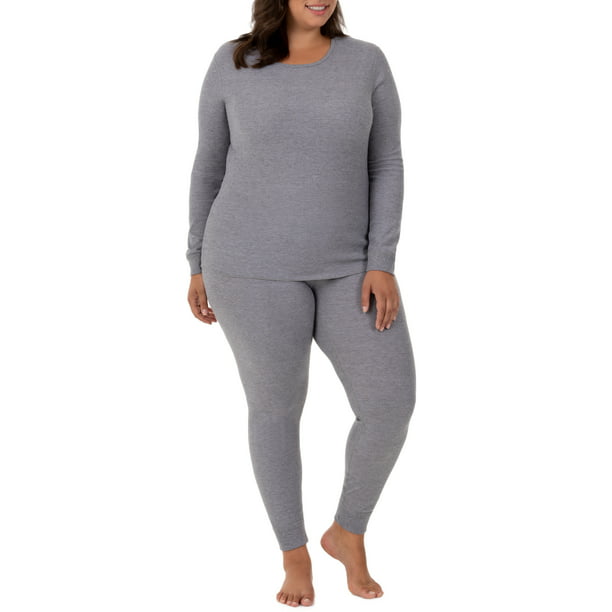 Women's Plus Size Waffle Thermal Underwear Top and Pant Set Walmart.com