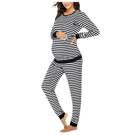 

Breastfeed Tops Women Women Maternity Long Sleeve Nursing T-shirt Tops+Striped Pants Pajamas Set Suit Bridesmaid Pajama Set