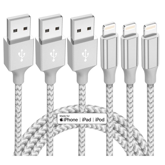 Cable cargador para iPhone Bkayp, paquete de 3, cable trenzado de nailon de 3 m