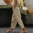 thumbnail image 2 of YUGYXL Womens Vintage Linen Pants Bandage Bottom Drawstring Long Pants Casual Cropped Pants with Pockets Khaki XXL, 2 of 6