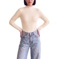 thumbnail image 2 of INSPIRE CHIC Womens' Sweater Splicing Knit Mock Neck False Two Piece Long Sleeves Fall Winter Slim Fit Ruffle Lace Trim Pullover Top Medium Aprico, 2 of 6