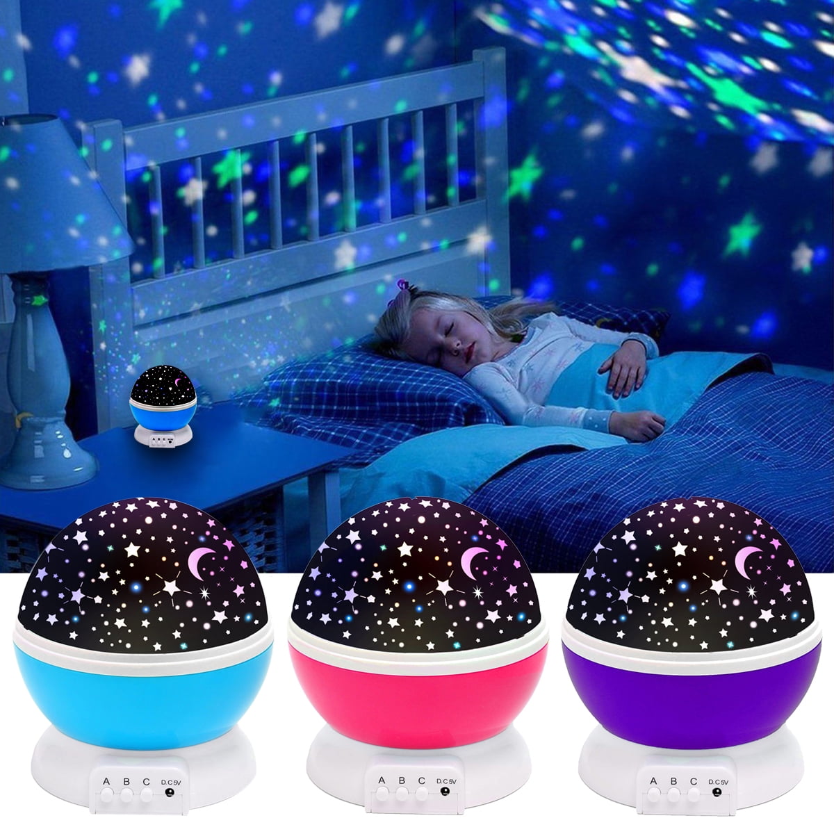 LED Rotating Starry Nursery Lamp Baby Bedroom Kids Unicorn Night Light Projector 