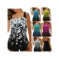 thumbnail image 6 of Franhais 2Pcs Women Summer Swimwear, Leaf Print Padded Tank Tops + Solid Color Drawstring Shorts Swimsuit for Girls, 5 Colors, 6 of 9