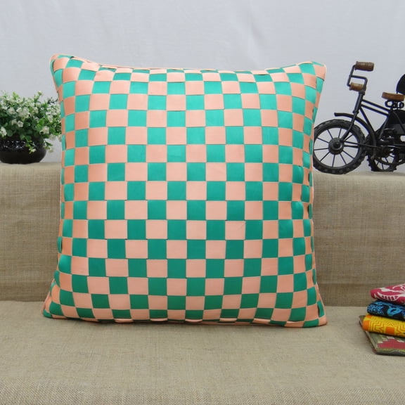 S4Sassy Decorative Pillowcase Check Ribbon Handmade Throw Cushion Cover Handmade Pillow Cover 18 x 18