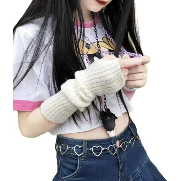 PIKADINGNIS Arm Warmers for Long Sleeve Fingerless Gloves Y2K Cute Women Japanese Anime Harajuku Kawaii Gothic Knitted Sunproof