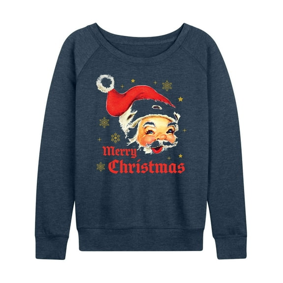 Instant Message - Merry Christmas Vintage Santa White Tee - Women's Lightweight French Terry Long Sleeve Shirt