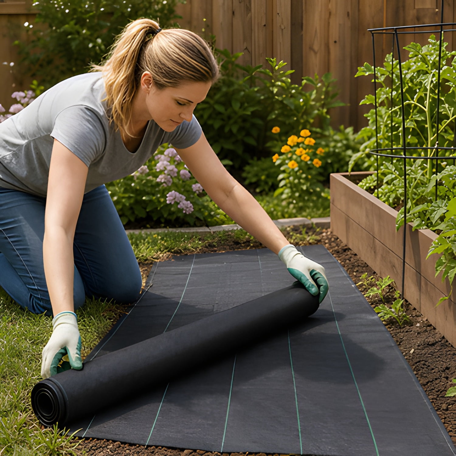 Woven Weed Barrier Landscape Fabric Durable Long-Lasting for Garden Flower Beds Vegetable Gardens