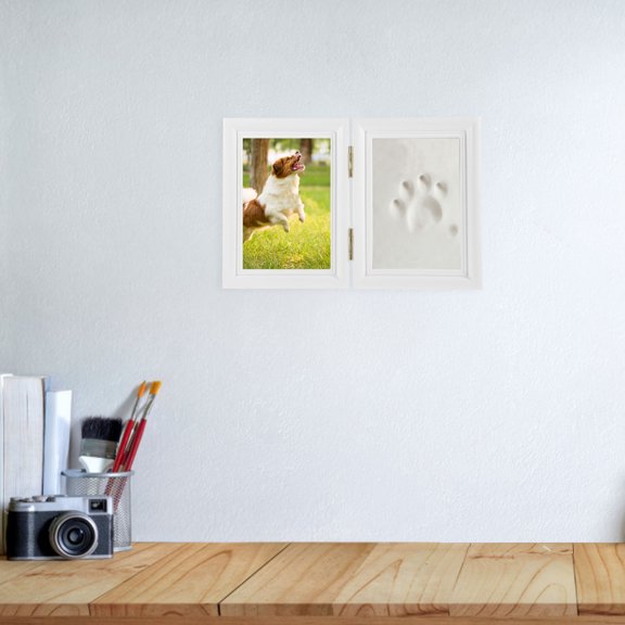 LOLIPPYY 1Set White Wood Dog Memorial Picture Frame with Clay Paw Print Kit for Pets