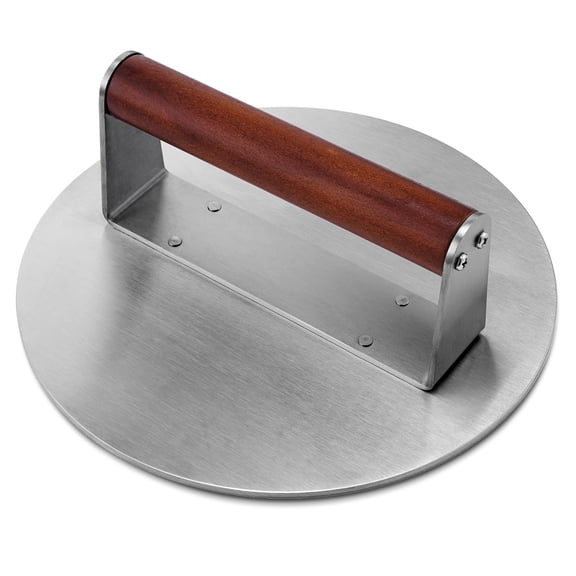 8.4”Round Burger Press，Heavy-Duty 304 Stainless Steel with Wood Handle，Grill Press for Hamburger, Steak, Meat