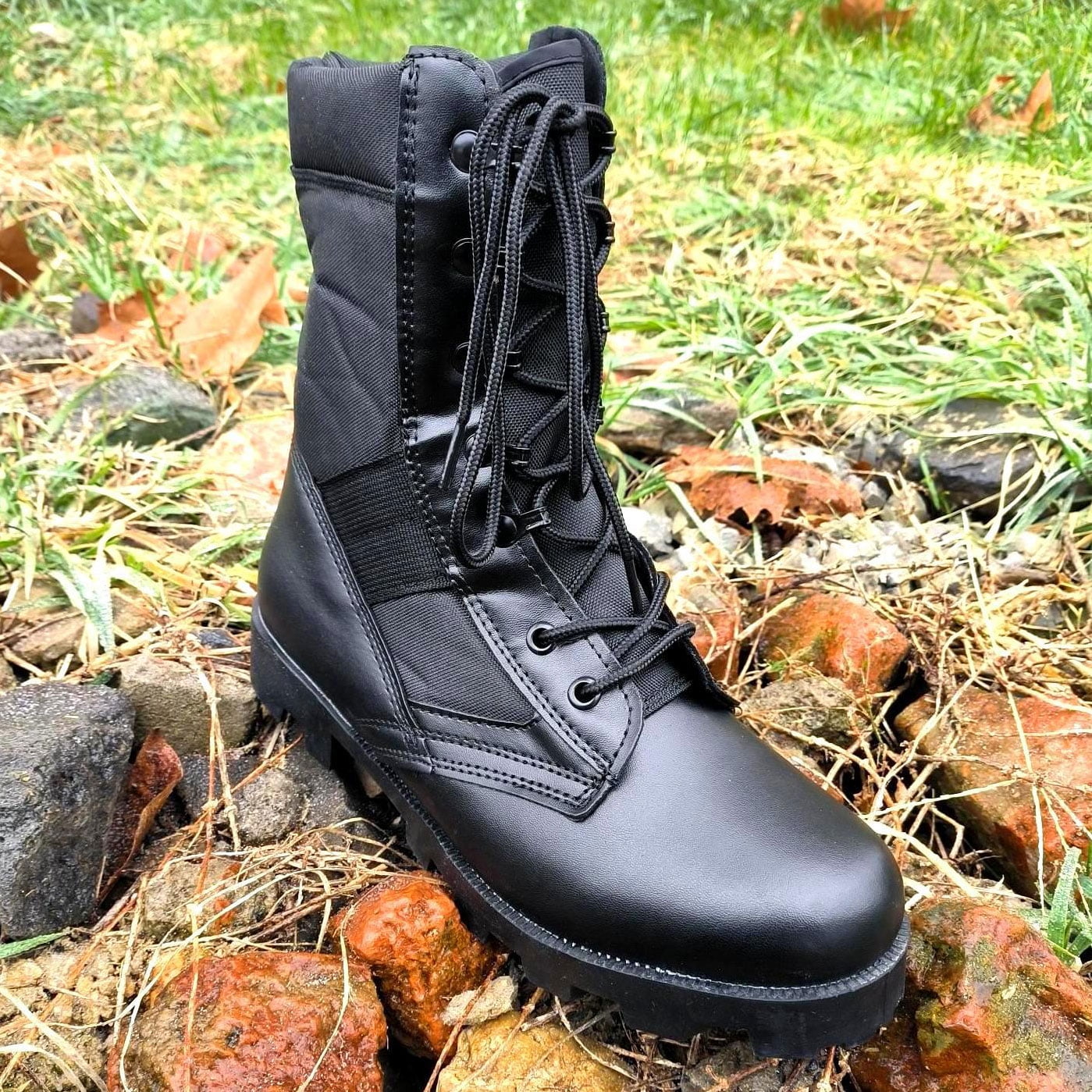 RIBONGZ Mens Jungle Boots Lightweight Lace up Work Shoes Leather Motorcycle Riding Boots Slip Resistant Outdoor Hiking shoes Breathable Desert Boots