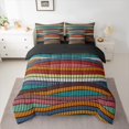 thumbnail image 2 of Manfei Colorful Stripes Twin Bedding Sets 7pcs, Contemporary Abstract Bedding Comforter Set, Wave Lines Sheet Sets, Ultra Soft Home Decor, 2 of 8