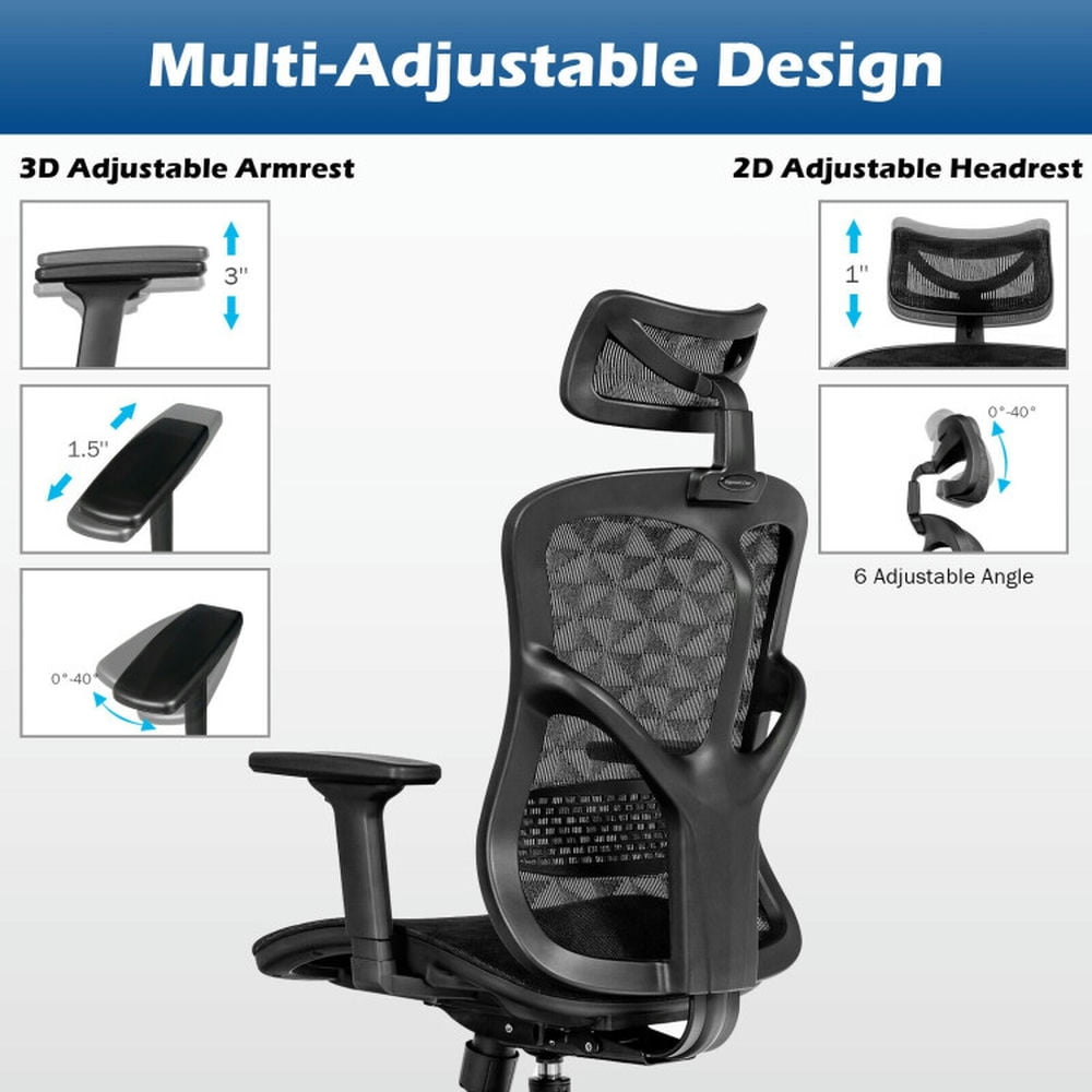 Demi Bonn Ergonomic High Back Mesh Adjustable Swivel Office Chair, Rolling Work Chairs for Home, Bedroom, Study, Black