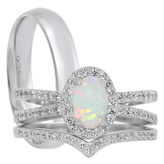 LaRaso & Co Silver Wedding Rings for Him Her Opal Engagement Couples TRIO Set 10/10
