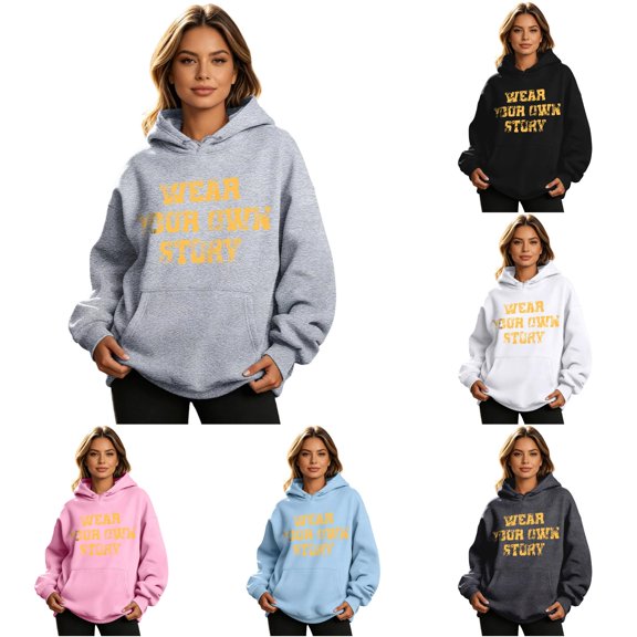 Women Black Wear Your Own Story Motivational Quote Graphic Hoodie with Drawstring Casual Pullover Sweatshirt