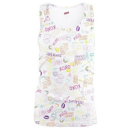 Soffe 197GPR1BGSML Girls Allover Printed Cotton Basic Tank, Love Ya White - Small
