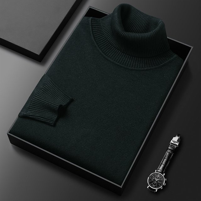 Suéter de cuello alto para hombre, camisa de punto de fondo, suéter ajustado de color sólido para hombres jóvenes y de mediana edad, suéter multicolor