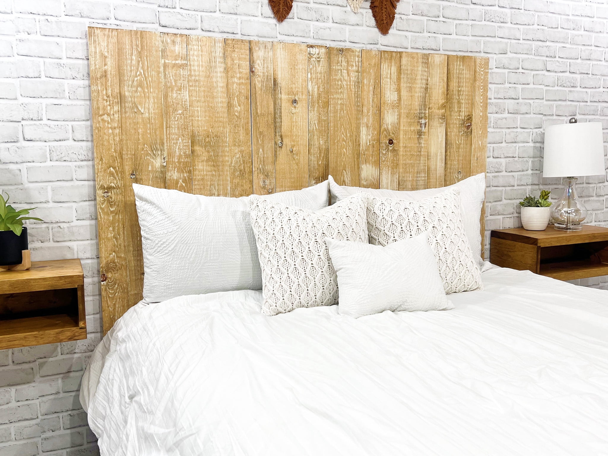 Barn Walls Boho Whitewash Headboard, Bohemian Design, Solid Wood Headboard, Floating Panels, Wall Mount, Adjustable Height, Easy Assembly, Twin Size