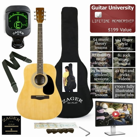 Easy Play No Sore Fingers Acoustic Guitar Package with Custom Easy Neck design, Low pressure bracing & Soft touch