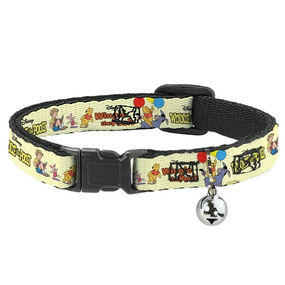 Disney Cat Collar, Breakaway Collar with Bell, Winnie the Pooh and Friends Poses and Title Logos Yellow, 8.5 to 12 Inches 0.5 Inch Wide