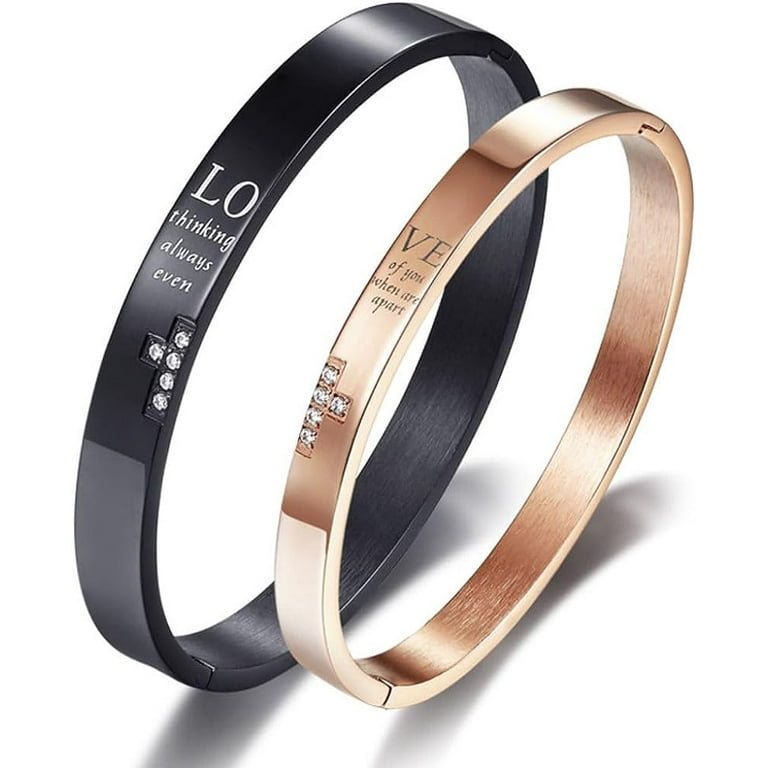 Totwoo Long Distance Touch Bracelets for Couples Relationship Light  up&Vibrate Smart Bracelets Bluetooth Connecting Jewelry-Sun&Moon Milan Rope  Black