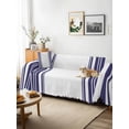 thumbnail image 3 of Navy Blue Striped Sofa Covers for 2-3 Cushion Couch L-Shaped Sectional, Modern White Striped Abstract Art Aesthetics Washable Sofa Covers Slipcover for Living Room, Couch Cover Blanket 71"x134", 3 of 9