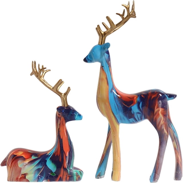 2 Pcs Reindeer Figurines, Christmas Decor Black Deer Sculpture, Black Resin Statues Home, Reindeer Christmas Ornament, Festive Home Decor, Black Resin Craft, for Living Room