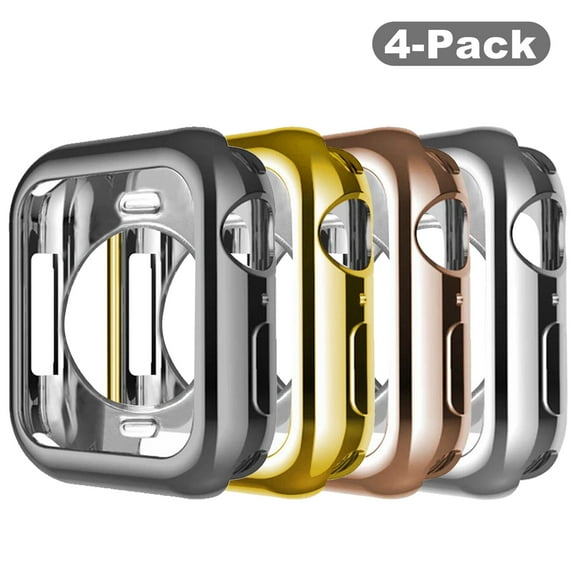 Dwitch [4 Pack] Compatible for Apple Watch Series 9/8/7 Soft TPU Plating Bumper Ultra Thin Flexible Shockproof Protective Case Cover for iWatch 45mm,Black/Gold/Rosegold/Silver