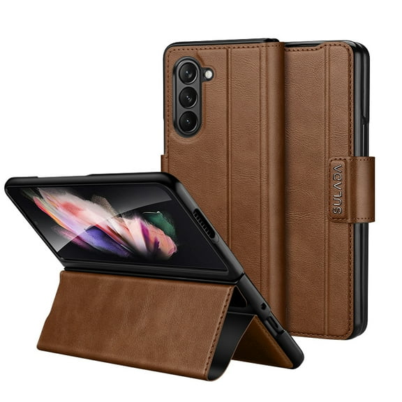 K-Lion Skin Friendly Leather Case for Samsung Galaxy Z Fold 5,Full Body Protection Folio Lightweight Case Business Style Shockproof Magnetic Clasp Bracket Anti-Fall Cover for Samsung Z Fold5, Brown