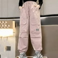 thumbnail image 2 of Gyexs Girls Wide Leg Jeans Hop Drawstring Pants Waterproof Outdoor Cargo Pants Jogger Drawstring Cargo Jogger Pants Kids Clothes Z04 Pink 11-12 Years, 2 of 8