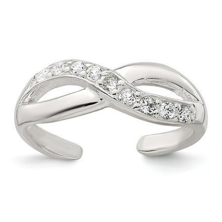 Sterling Silver Polished CZ Infinity Adjustable Toe Ring