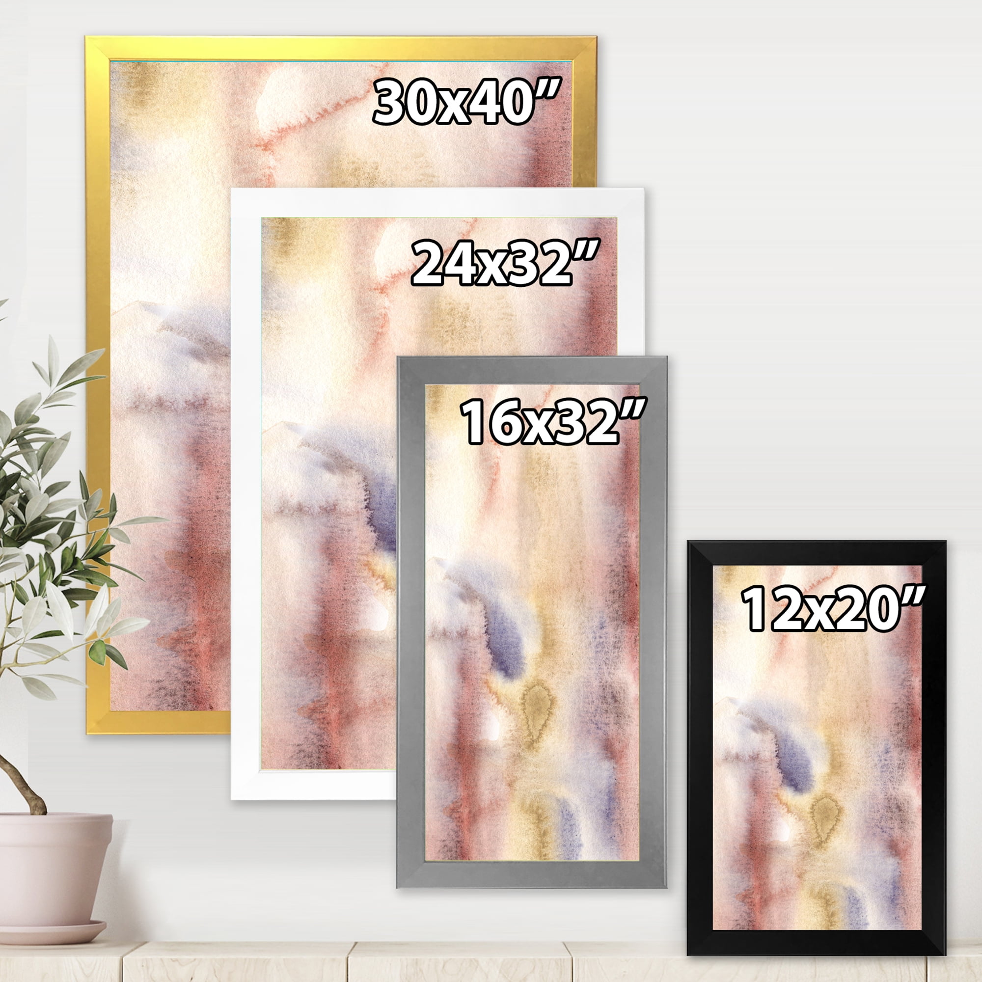 Designart 'Pastel Abstract With Pink Dark Blue and Yellow Spots' Modern Framed Art Print