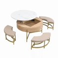 thumbnail image 4 of Modern Round Lift-Top Coffee Table with Storage & 3 Ottomans|White & Natural, 4 of 10
