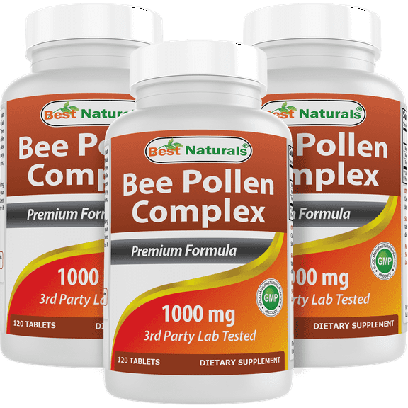 3 Pack Best Naturals Bee Pollen Complex 1000 Mg 120 Tablets