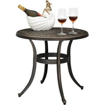 VINGLI Outdoor Traditional Weather-Resistant Cast Aluminum Circle End Table, Bronze
