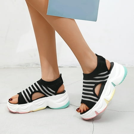 

Cathalem Bow Flat Sandals for Women Ladies Fashion Color Blocking Breathable Knitted Open Toe Womens Sandals Size 8 Double Wide Black 6.5